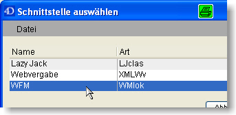 Adressen: Schnittstellenauswahl